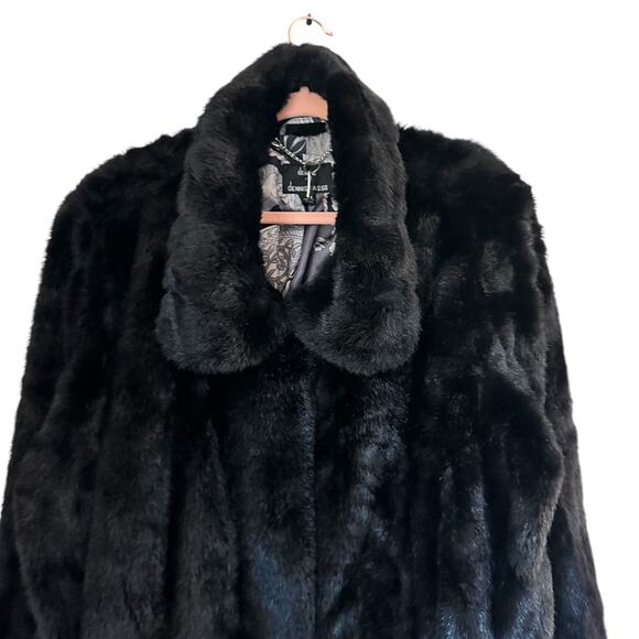 Vintage Black Long Length Oversized French Girl  Boho Chic Faux Fur Mink Coat XL - Picture 5 of 10